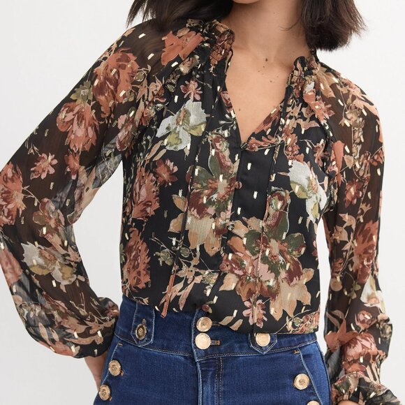 Tops - Haver & Blair Ruffle Neck Floral Butterfly Blouse